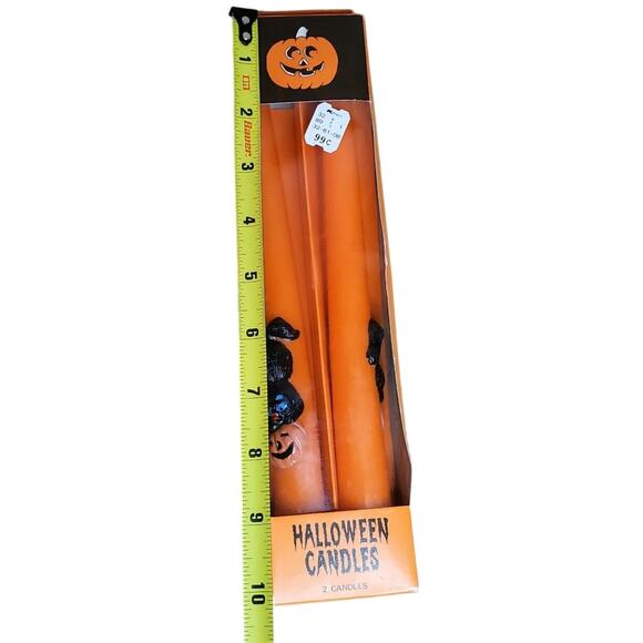 Halloween Set of 2 Black Cat Pumpkin 10" Orange Taper Candles New - Picture 5 of 6
